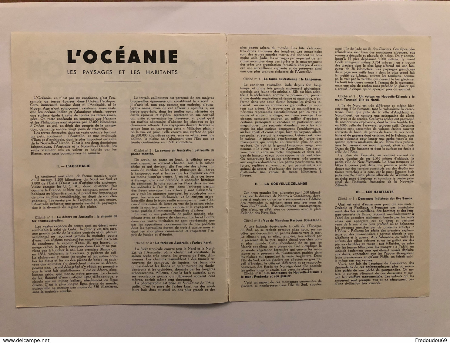 Documentation Pédagogique - Ecole - Géographie - L'océanie - Les Paysages Et Les Habitants - Avril 1954 - Fichas Didácticas
