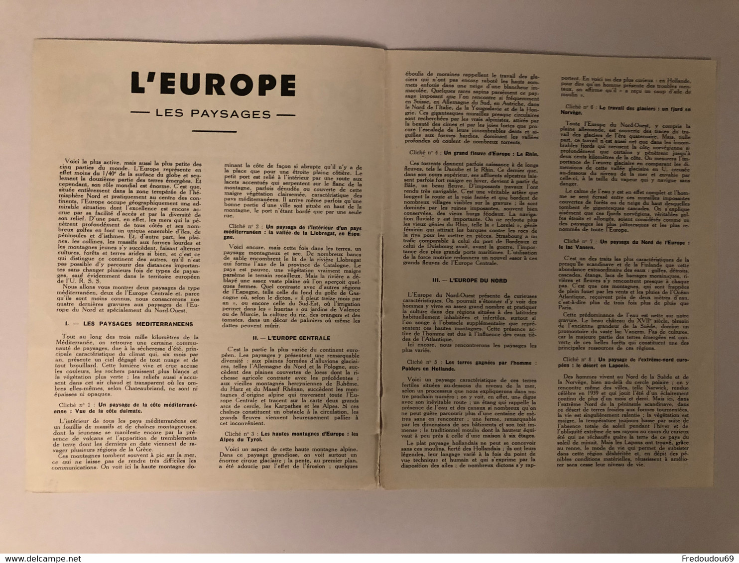 Documentation Pédagogique - Ecole - Géographie - L'europe - Les Paysages - Juin 1954 - Lesekarten