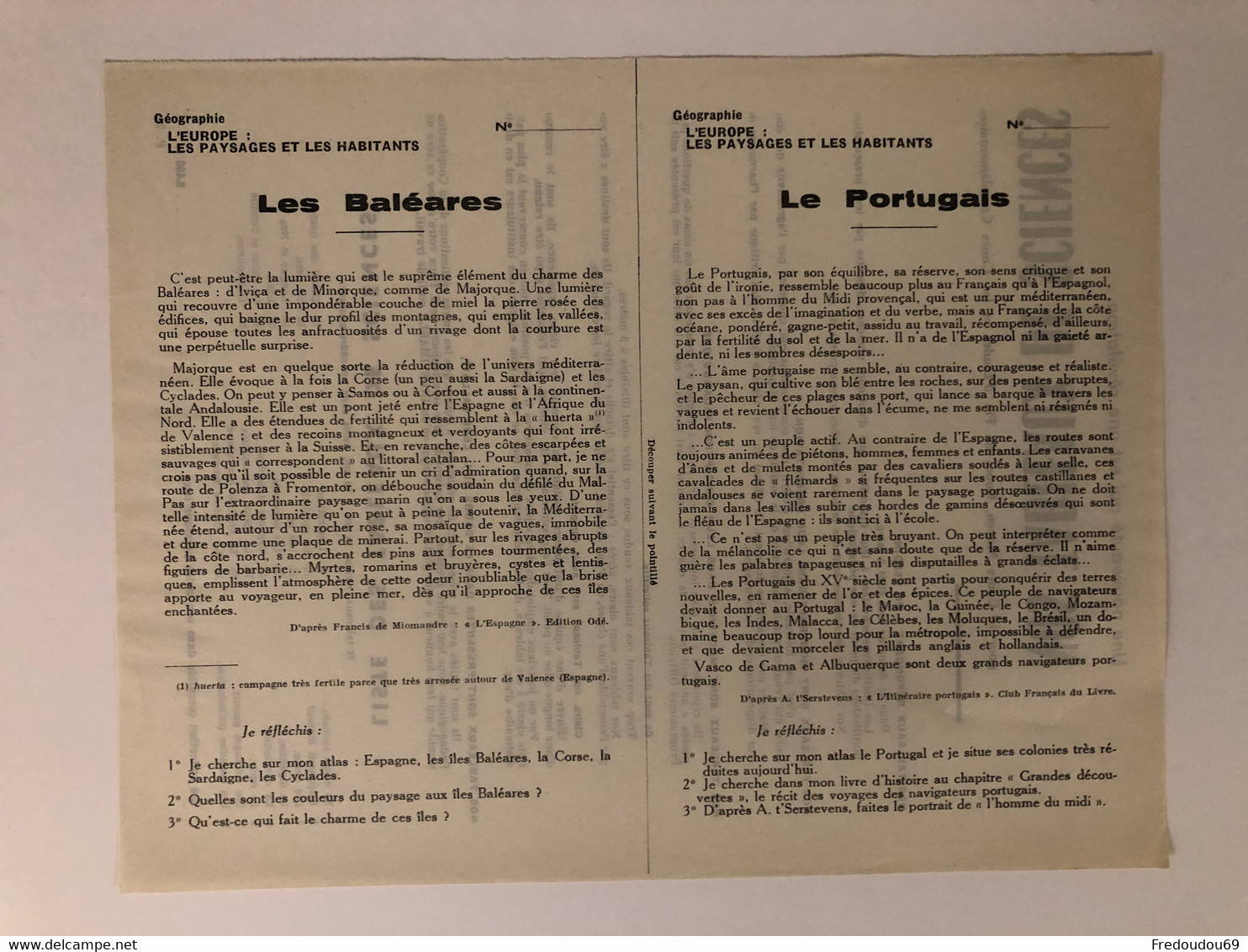 Documentation Pédagogique - Ecole - Géographie - L'europe - Les Paysages - Juin 1954 - Fiches Didactiques