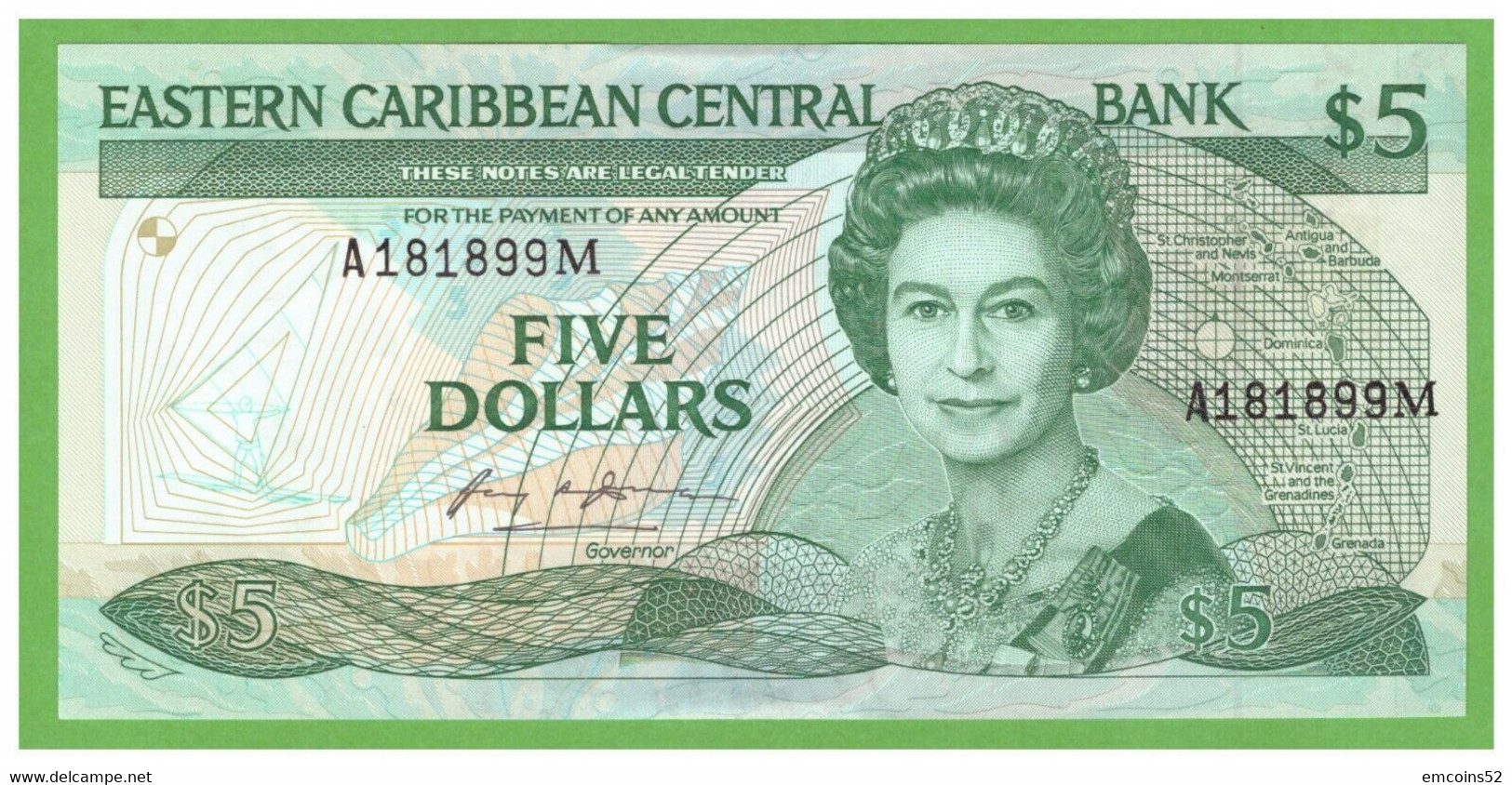 MONTSERRAT EAST CARRIBEAN STATES 5 DOLLARS 1986/1988  P-18m  UNC - East Carribeans