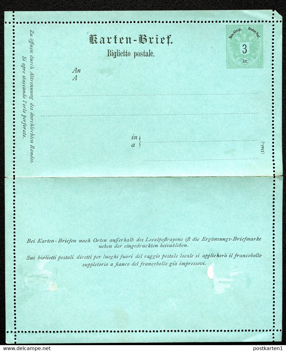 ÖSTERREICH Kartenbrief K3a Italienisch Gez. K11.5 1887 Kat. 12,00 €+ - Cartas-Letras