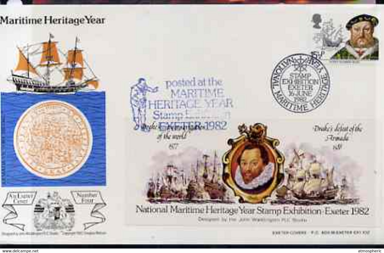 Great Britain 1982 Illustrated Cover For National Maritime Stamp Exhibition Bearing 15.5p Mary Rose Stamp With Special ' - Cinderellas