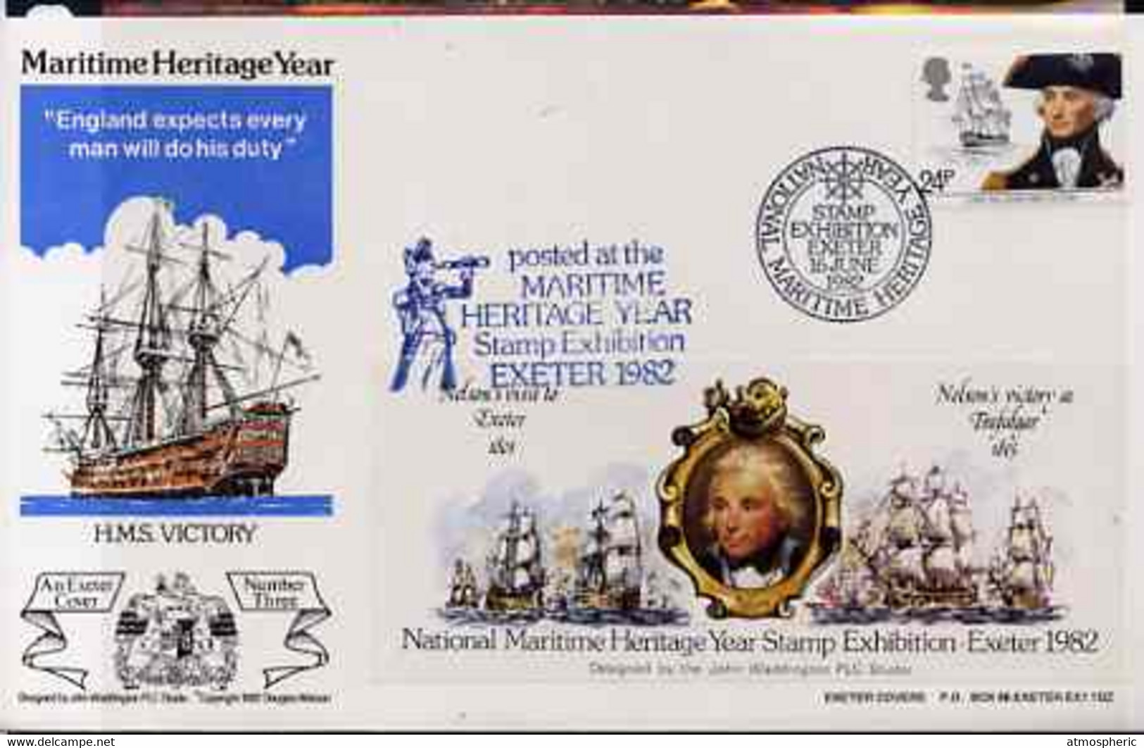 Great Britain 1982 Illustrated Cover For National Maritime Stamp Exhibition Bearing 24p Nelson Stamp With Special 'Battl - Werbemarken, Vignetten