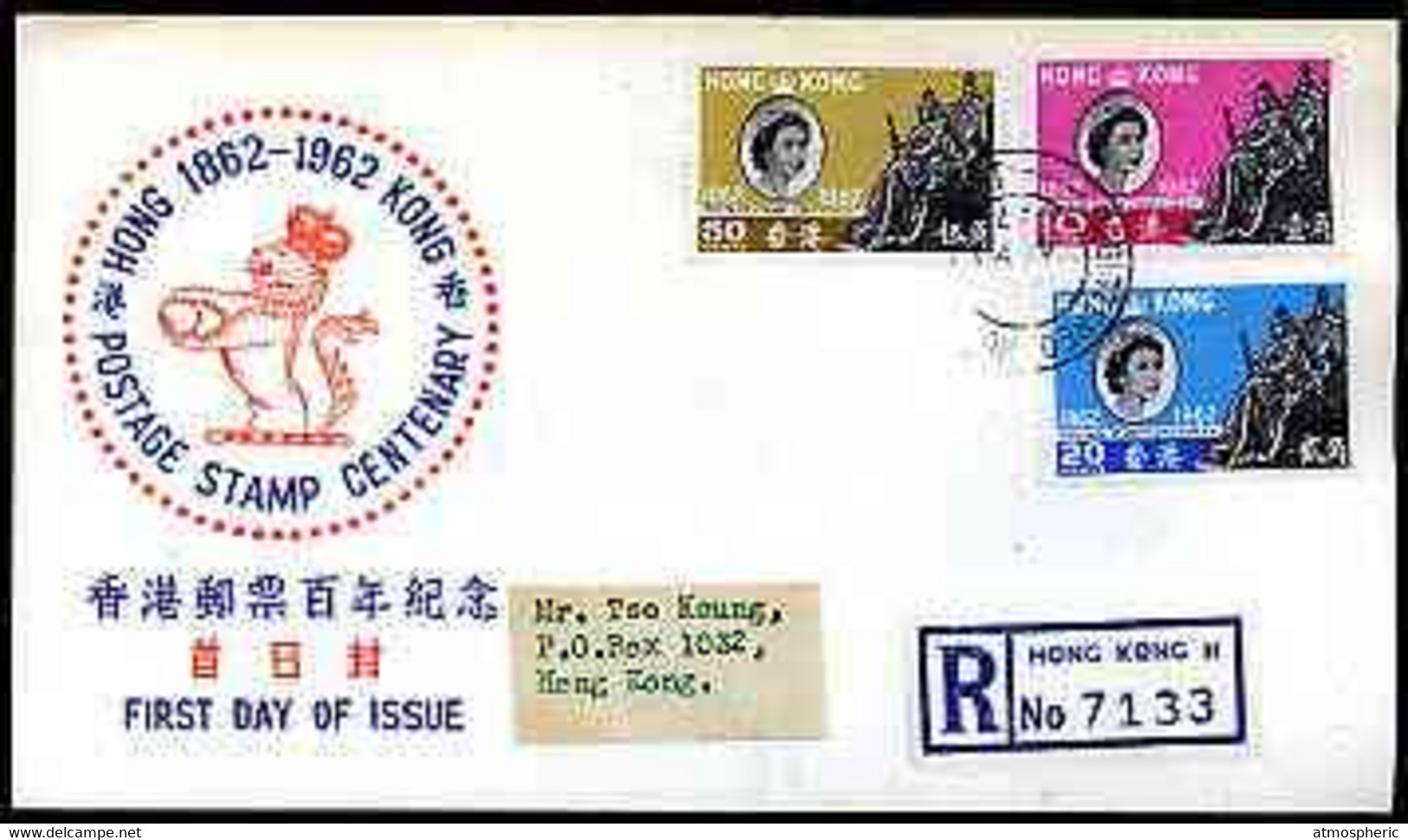 Hong Kong 1962 Stamp Centenary Perf Set Of 3 On Illustrated Registered Card With First Day Cancel - FDC