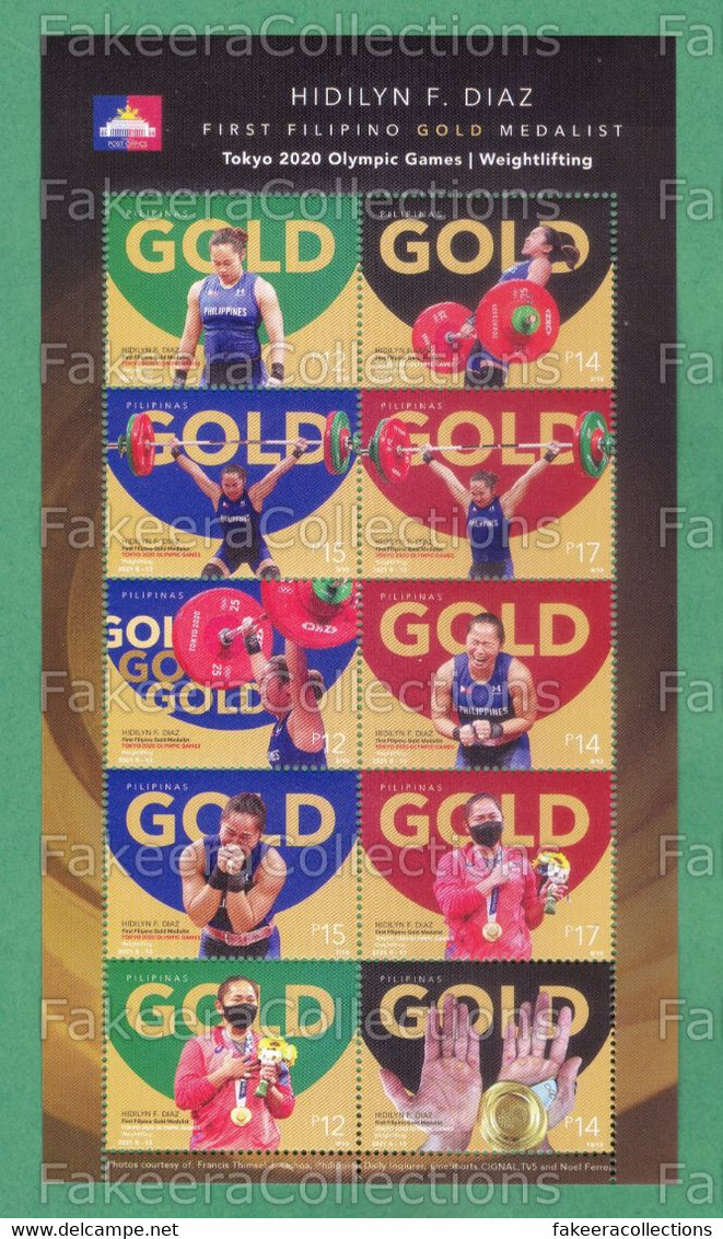 PHILIPPINES 2021 PILIPINAS - HIDILYN F DIAZ TOKYO OLYMPICS GOLD MEDALIST 10v Sheet MNH ** - Olympic Games Weightlifting - Eté 2020 : Tokyo