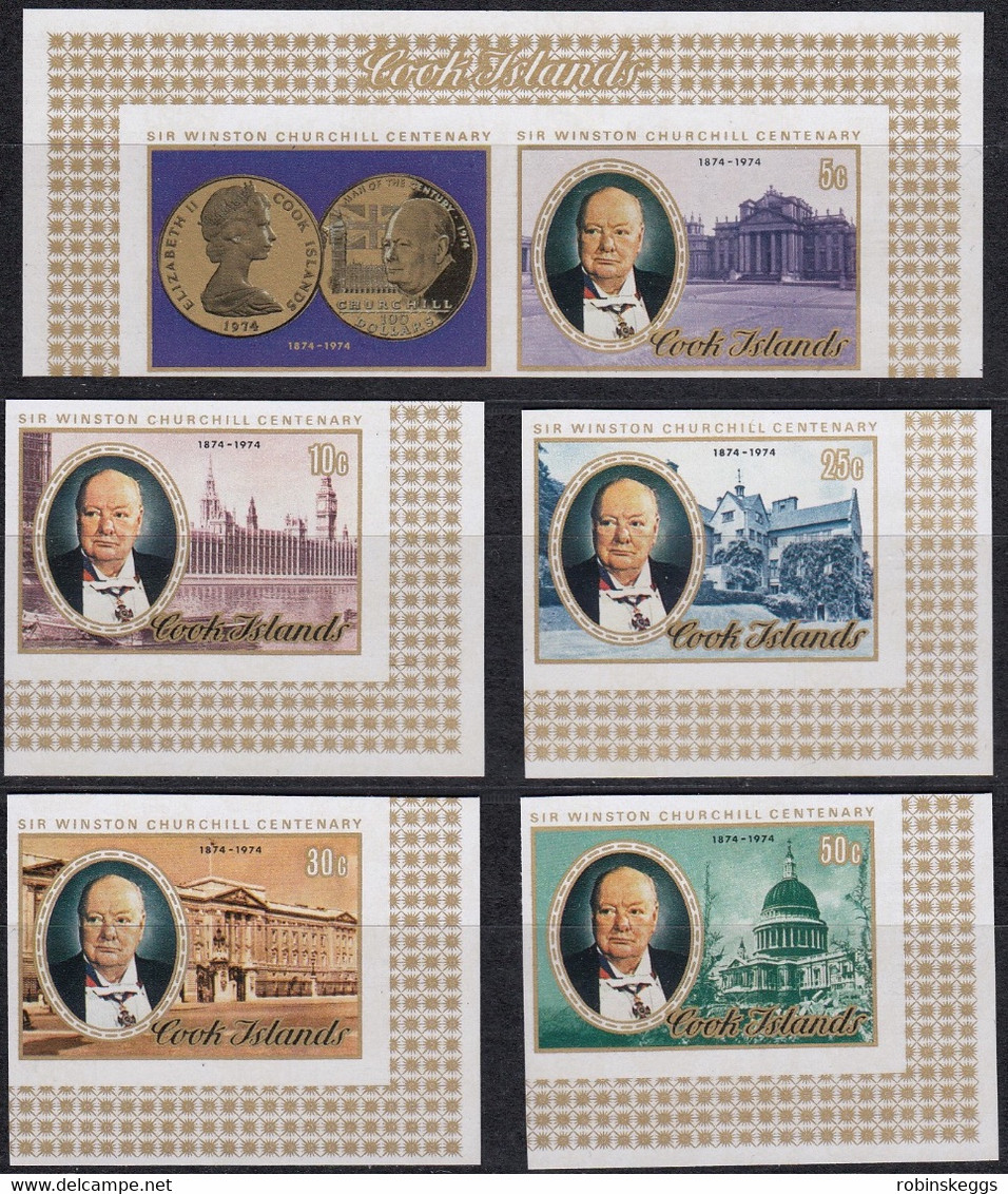 COOK ISLANDS 1974 Sir Winston Churchill Birth Centenary, IMPERFORATE Set Of 5 MNH - Sir Winston Churchill