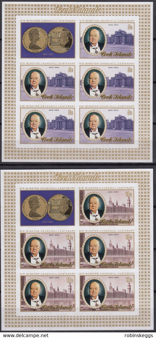 COOK ISLANDS 1974 Sir Winston Churchill Birth Centenary, IMPERFORATE Set Of 5 Sheets MNH - Sir Winston Churchill