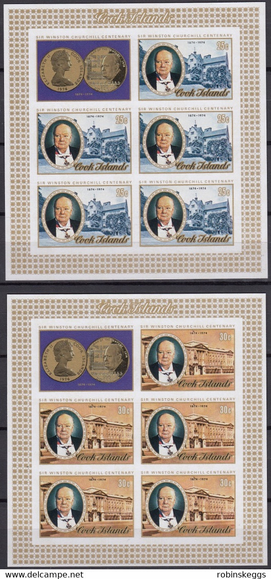 COOK ISLANDS 1974 Sir Winston Churchill Birth Centenary, IMPERFORATE Set Of 5 Sheets MNH - Sir Winston Churchill