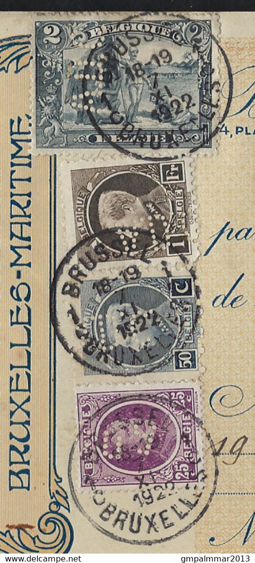 PERFIN / PERFO A.D.C. Adolphe Delhaize Obl. BRUXELLES Sur Effet (1079,41 Fr.) Timbres 146 , 197 , 211 , 214 ! LOT 291 - 1909-34