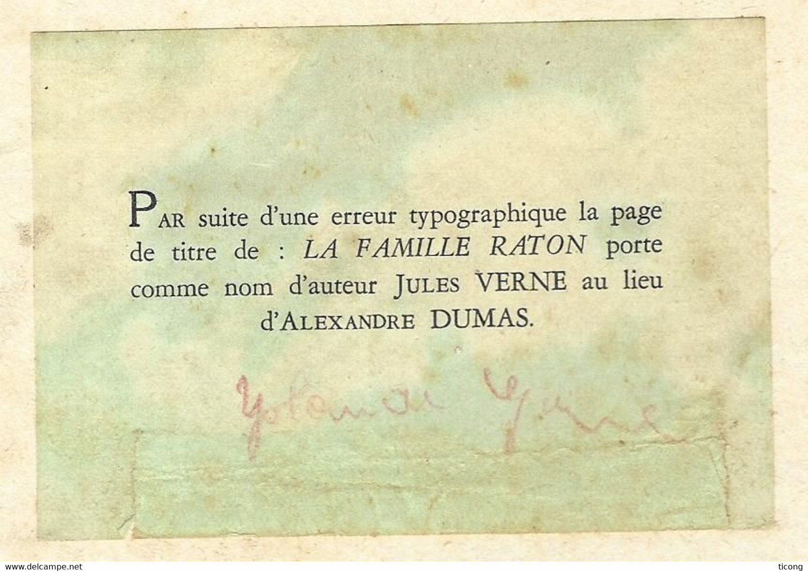 JULES VERNE - LA FAMILLE RATON - LIVRE RARE AVEC L ERREUR ALEXANDRE DUMAS A LA PLACE DE  JULES VERNE, VOIR LES SCANNERS - Hachette