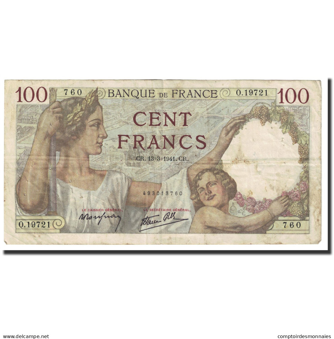 France, 100 Francs, Sully, 1941, 1941-03-13, TTB, KM:94 - 100 F 1939-1942 ''Sully''