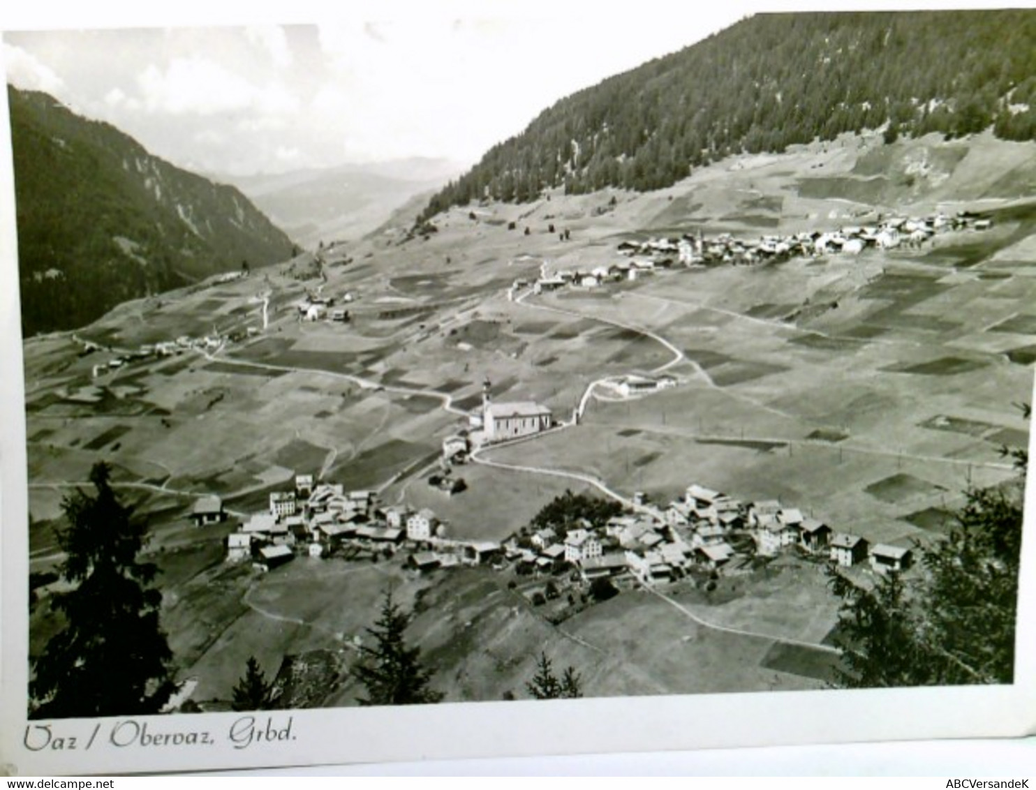 Vaz / Obervaz / Graubünden / Schweiz. Alte AK S/w. Ortsansichten Mit Panoramablick Zur Bergkulisse, Kirche - Vaz/Obervaz