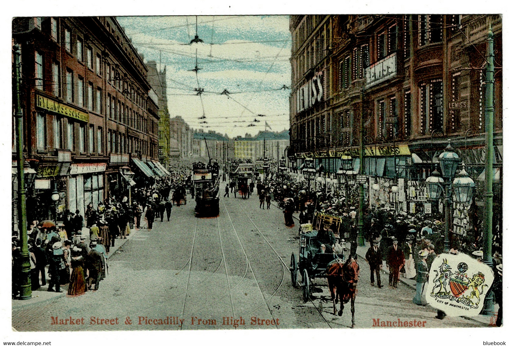 Ref 1511 - Early Postcard - Animated Market Street & Piccadilly From High Street Manchester - Manchester