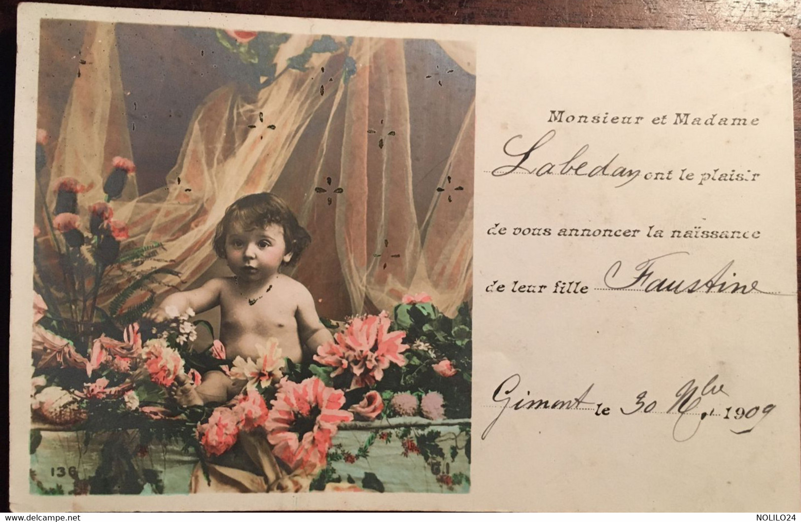 Cpa, Faire Part De Naissance, écrite De Gimont (Gers 32) En 1909, Famille LABEDAN,éd Imbert GI N° 136 - Geboorte