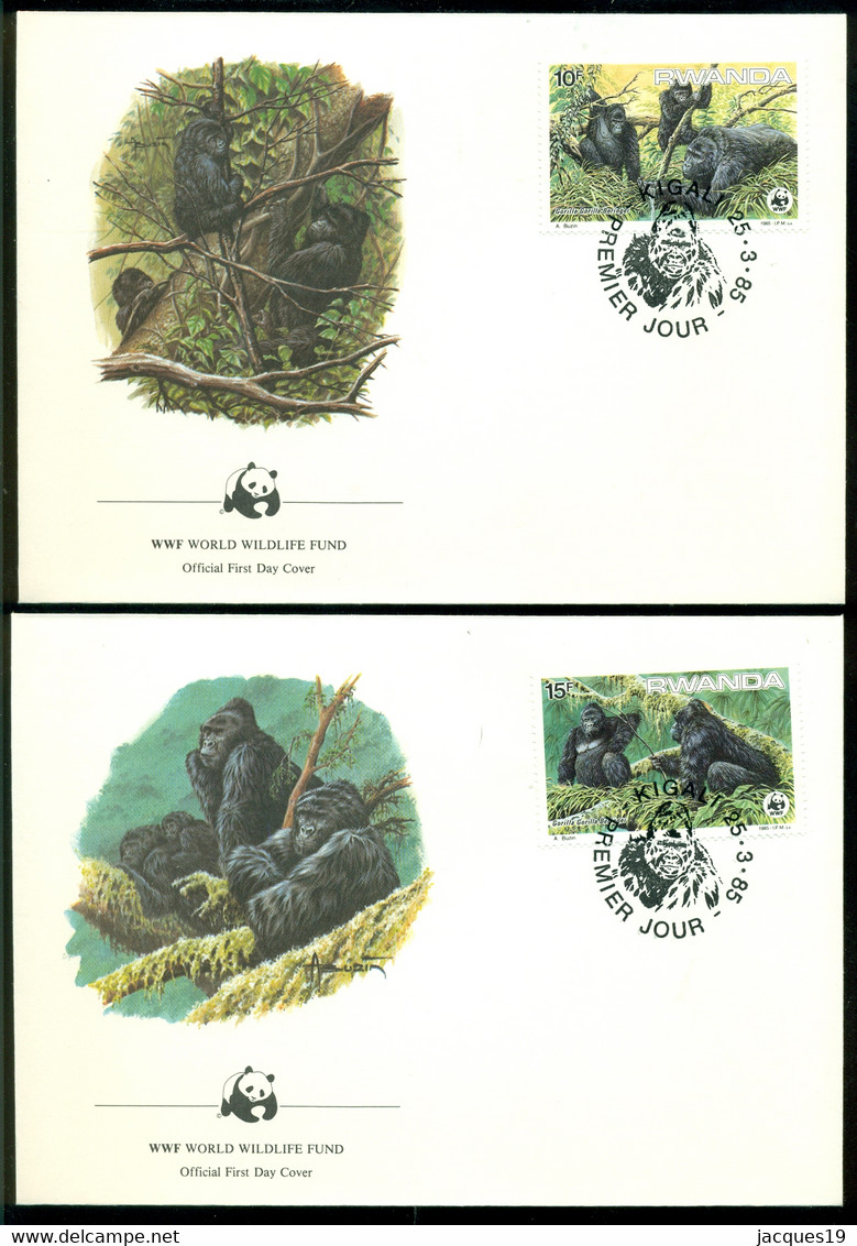 Rwanda 1985 FDC's (4) WWF Gorilla's Zonder Adres Mint - 1980-1989