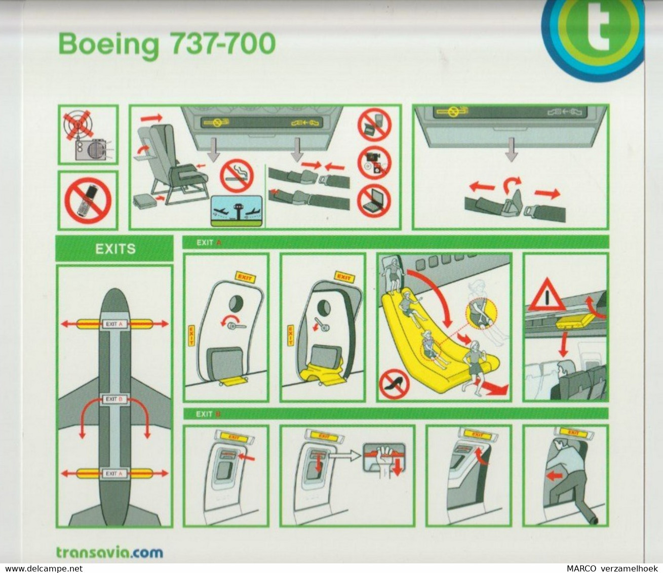 Safety Card Transavia Boeing 737-700 Old Logo - Fichas De Seguridad