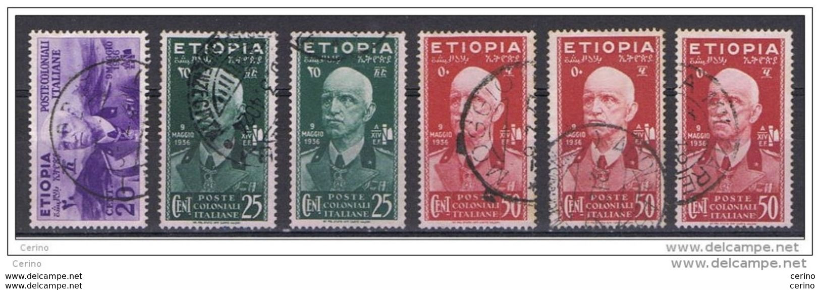 ETIOPIA:  1936  VITTORIO  EMAN. III°  -  6  VAL. US. -  SASS. 2//5 - Ethiopia