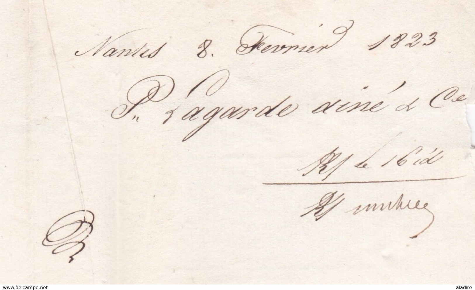 1823 - Marque Postale 42 NANTES (35 X 12mm) Sur Enveloppe Pliée Vers MARSEILLE - Taxe 11 - Lagarde Aîné - 1801-1848: Précurseurs XIX