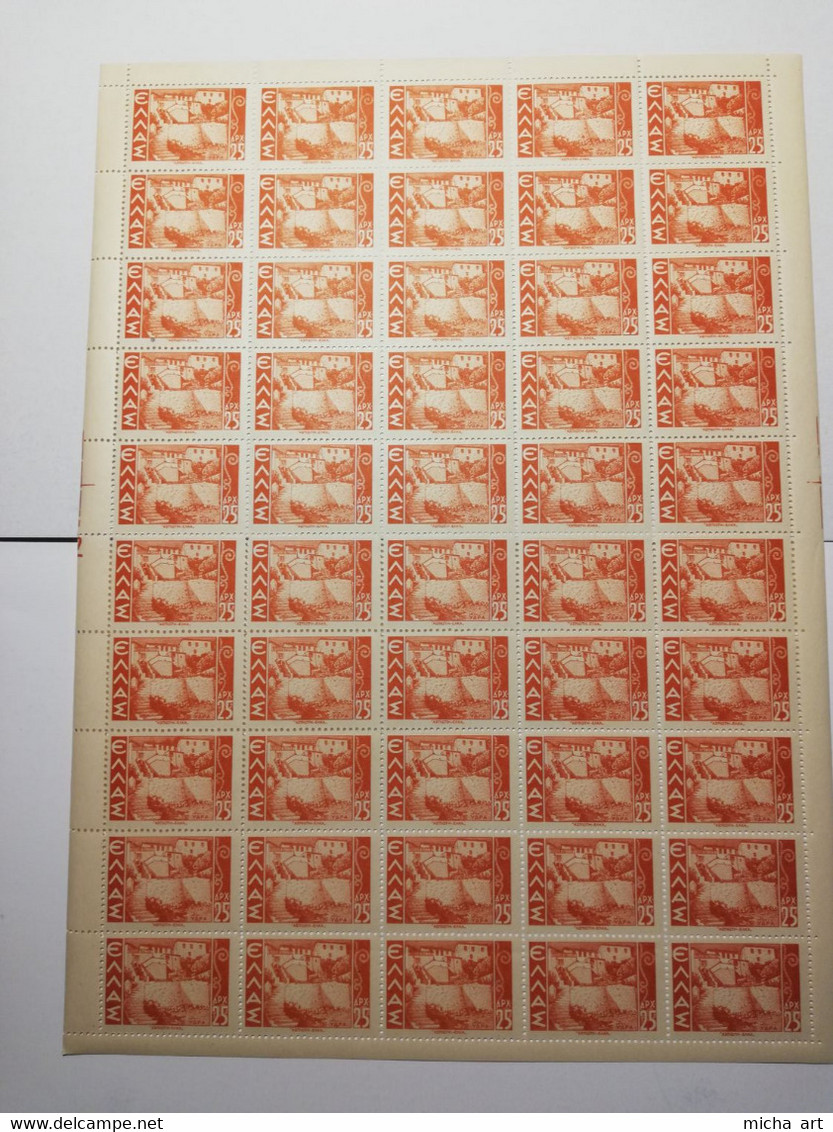 Greece 1942 Landscapes Value 25 Dr. Complete Sheet MNH - Ganze Bögen