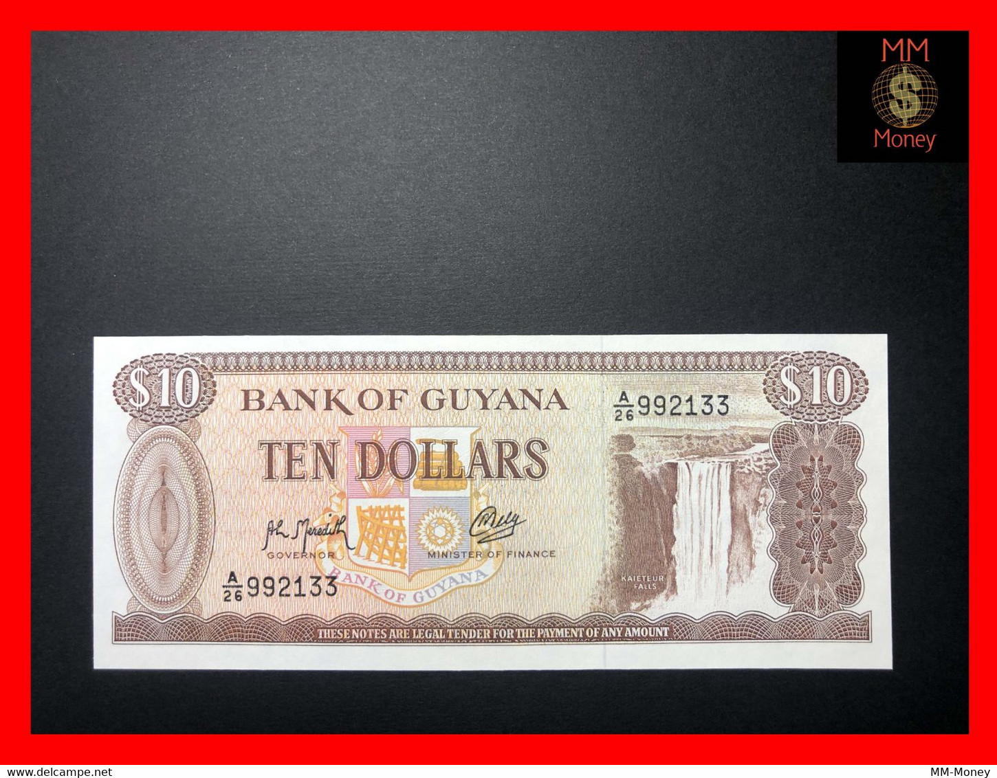GUYANA 10 $  1992  P. 23  "sig. Meredith - Ally"    UNC - Guyana