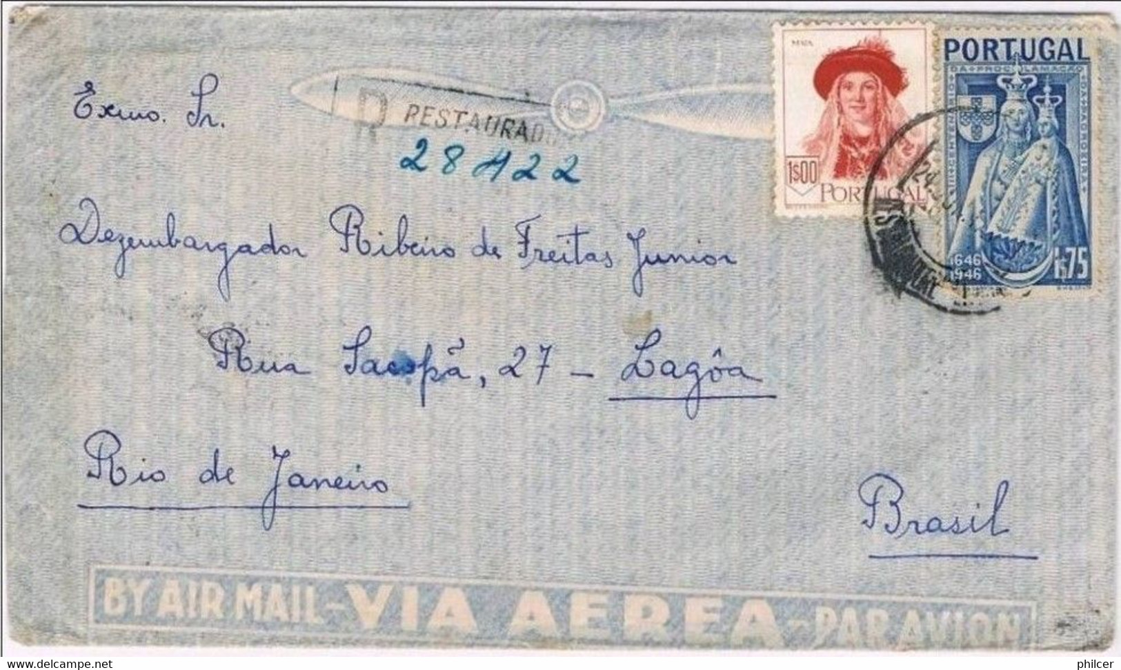 Portugal, 1947, Correio Aéreo Lisboa-Rio De Janeiro - Gebraucht