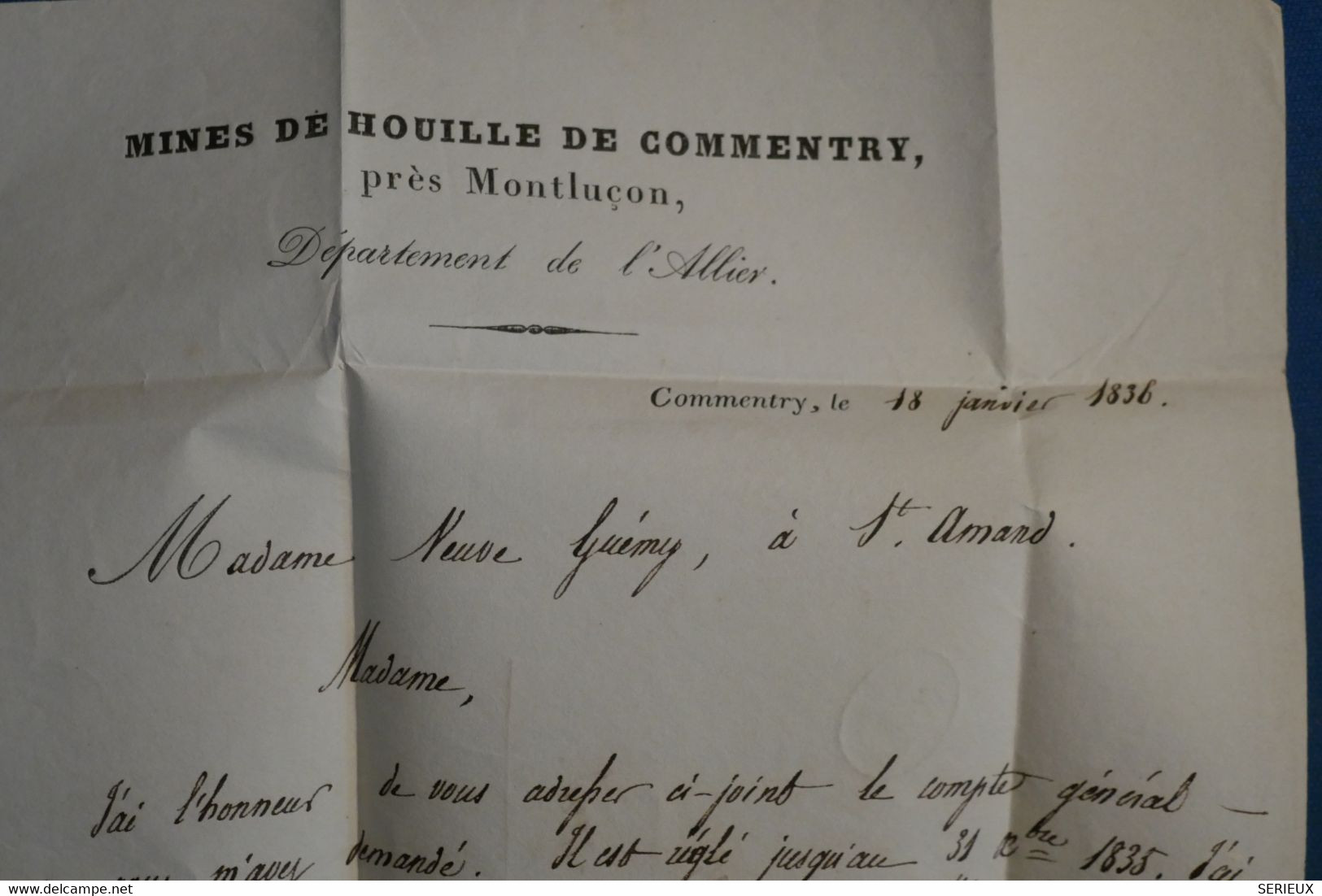 A0 3 FRANCE BELLE LETTRE 1836+++ COMENTRY MONTLUCON  POUR ST AMAND  +TAXE MANUELLE  + ++AFFRANCH.INTERESSANT - 1801-1848: Voorlopers XIX