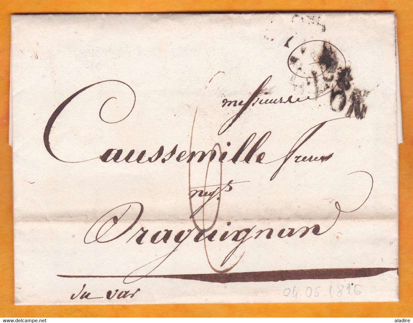 1816 - Marque Postale 68 LYON Sur Lettre Pliée De 2 Pages Vers DRAGUIGNAN, Var - Taxe 6 - 1801-1848: Précurseurs XIX