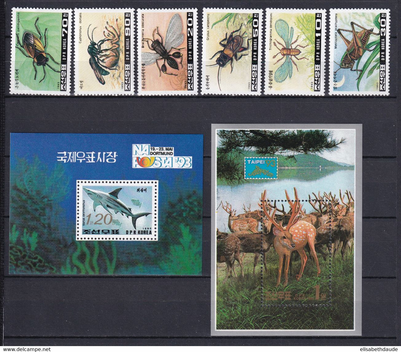 KOREA - 1993 - ANIMAUX / INSECTES / REQUINS - SERIE COMPLETE YVERT N°2390/2395 + BLOC 123 + 151 ** MNH - Korea (Noord)