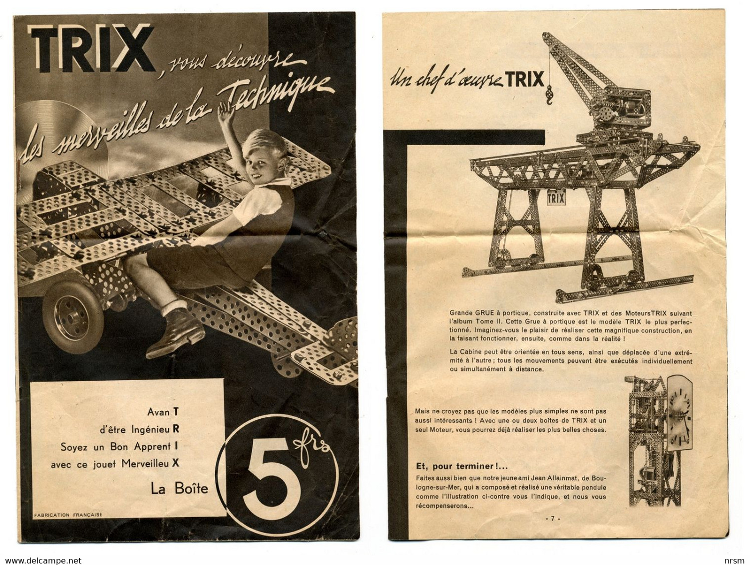 Catalogue TRIX / Jeu De Constructions Type "MECCANO" / Années 50 - Meccano