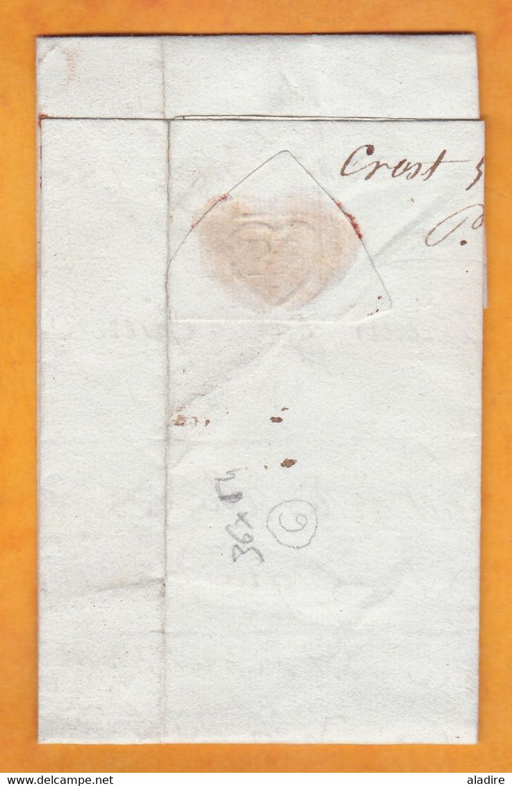 1809 - Marque Postale 25 CREST ( 36 X 54 Mm) Sur Lettre Pliée Vers LYON, Rhône - Taxe 4 - 1801-1848: Précurseurs XIX