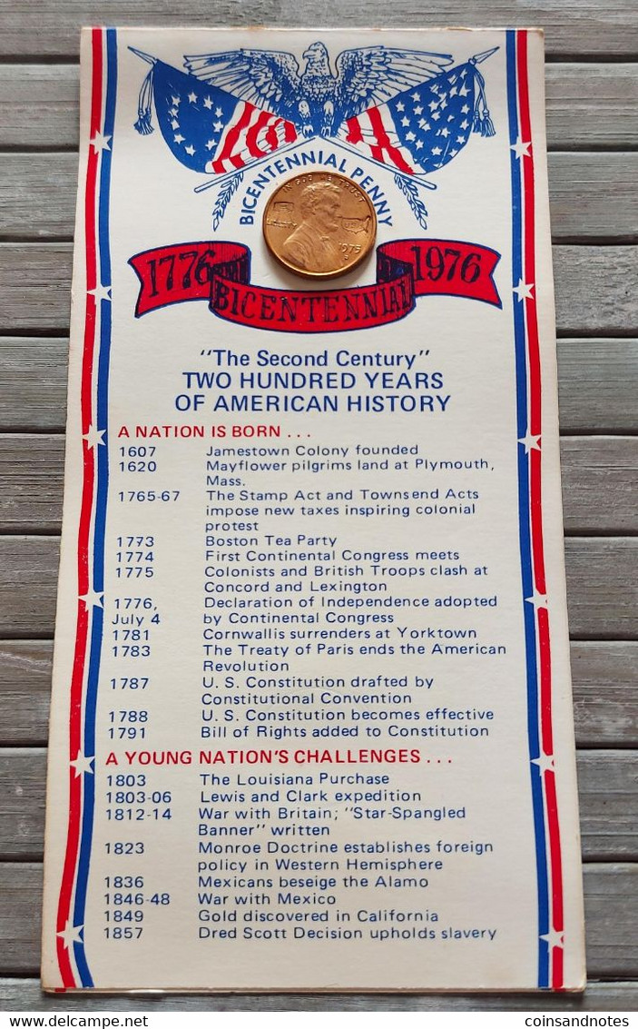 1776/1976 Bicentennial Lincoln Penny (1975-D) With Fact Sheet Attached - Otros & Sin Clasificación