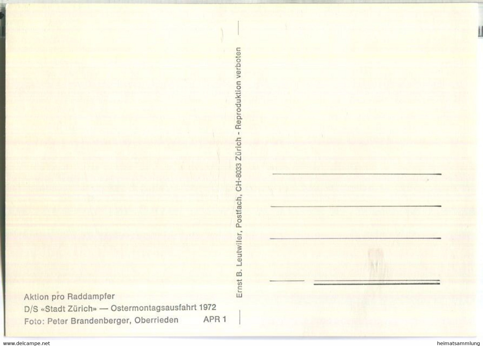 Zürichsee - D/S Stadt Zürich - Ostermontagausfahrt 1972 - Foto Peter Brandenberger Oberrieden - Oberrieden