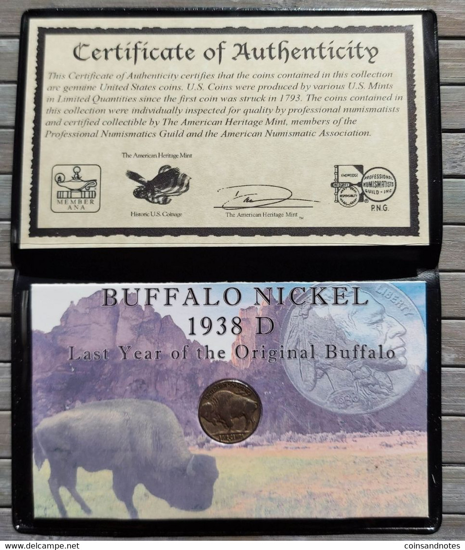 USA 1938 - 5 Cent ‘Buffalo Nickel’ - The American Heritage Mint - COA - Sin Clasificación