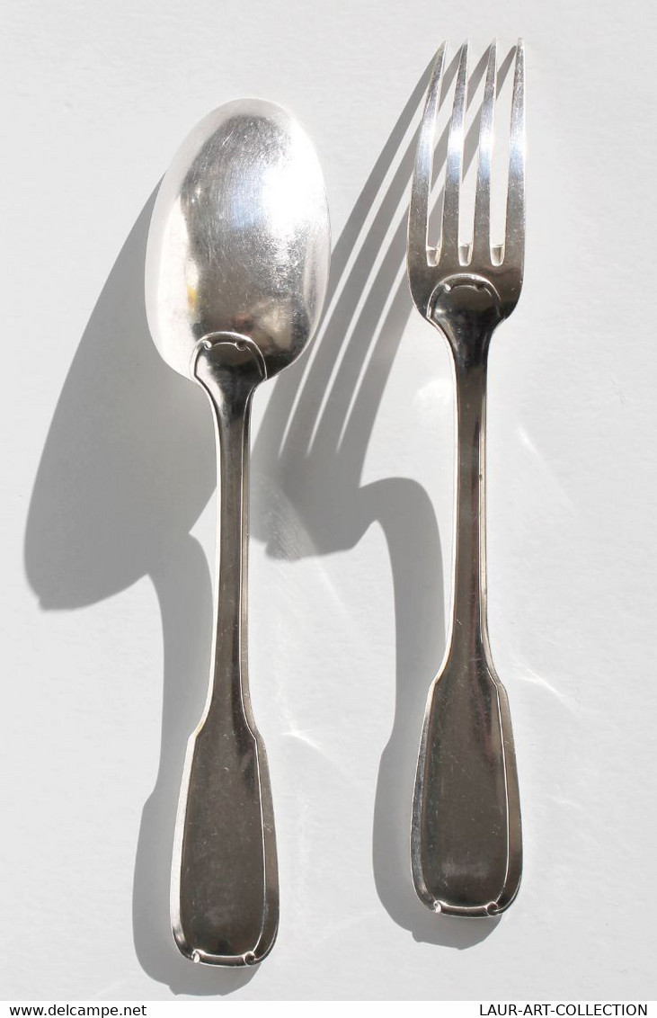 FOURCHETTE ET CUILLERE EN METAL ARGENTÉ - POINCONS - SERVICE DE TABLE - L:21cm                    (050721.37) - Forks