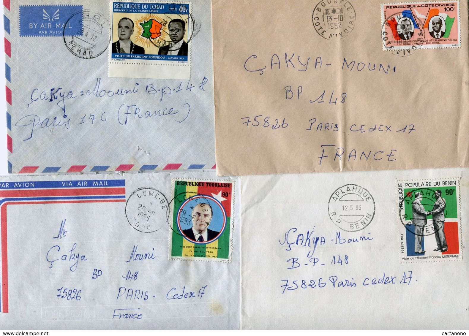 TCHAD - 4 Lettres Avec Affranchissement Seul Sur Lettre - Président De La République Française Mitterrand Pompidou - Tschad (1960-...)