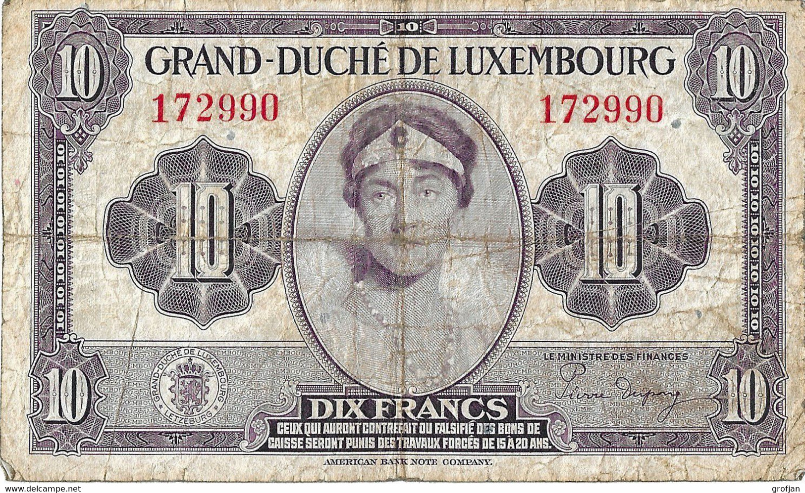 Luxemburg - 10 Francs / Frang 1944 - Luxemburg