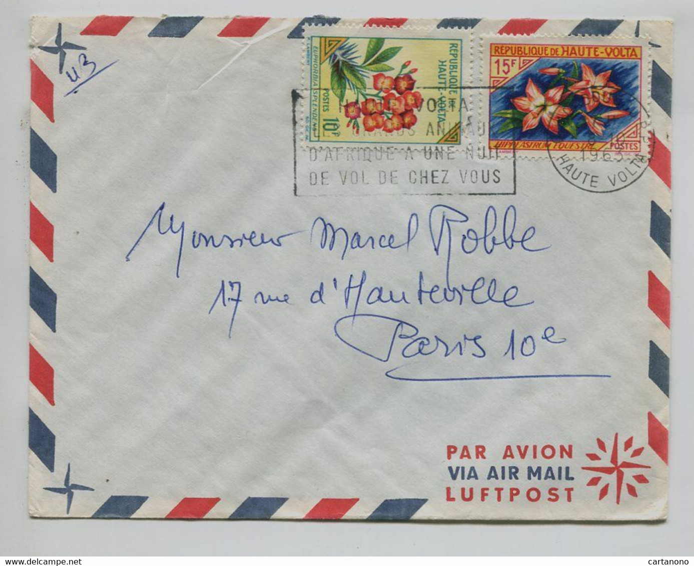 HAUTE VOLTA 1963 - Affranchissement Sur Lettre Par Avion - Fleurs - Upper Volta (1958-1984)