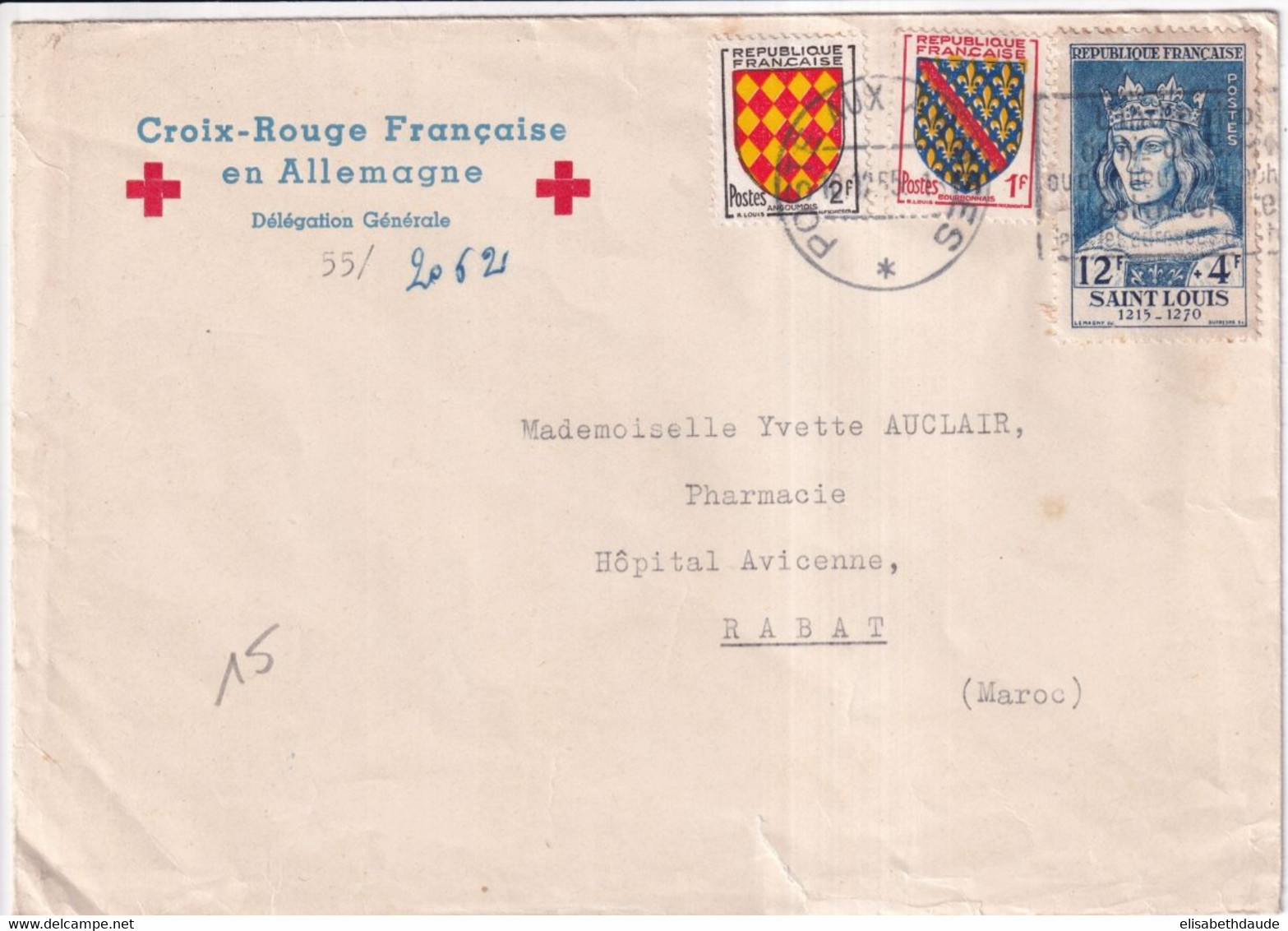 1954 - CROIX-ROUGE FRANCAISE En ALLEMAGNE - ENVELOPPE POSTE AUX ARMEES Du SP 50134 (AFFR. !!) => RABAT (MAROC) - Croce Rossa