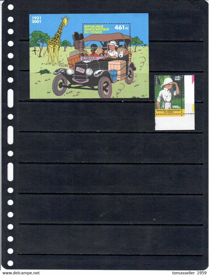 Congo Dem.Republic-Kinshasa-2001-The 70th Anniversary Of The First Edition Of The Comic Story "Tintin In The Congo" .MNH - Andere & Zonder Classificatie