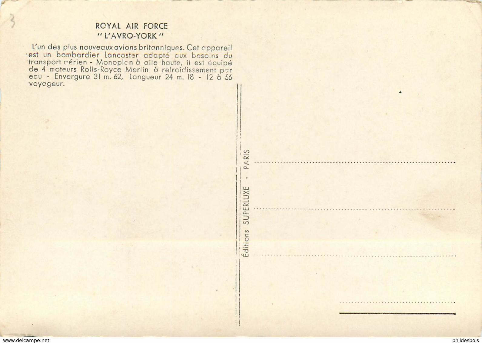 ROYAL AIR FORCE " L'AVRO YORK "  ( Cpsm) - 1939-1945: II Guerra