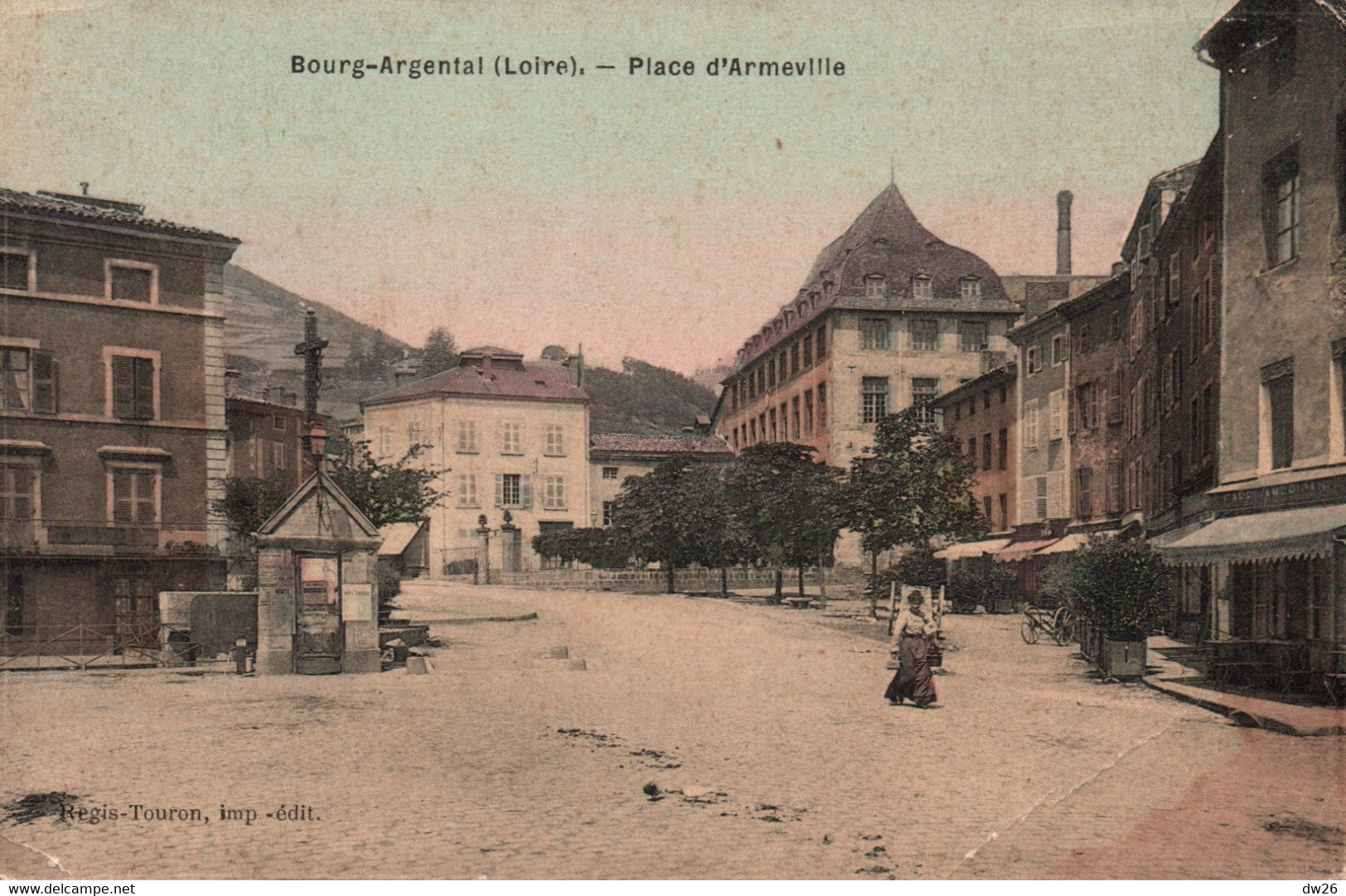 Bourg Argental (Loire) Place D'Armeville, Station De Pesage Et Pissotières - Carte Colorisée Régis Touron - Bourg Argental