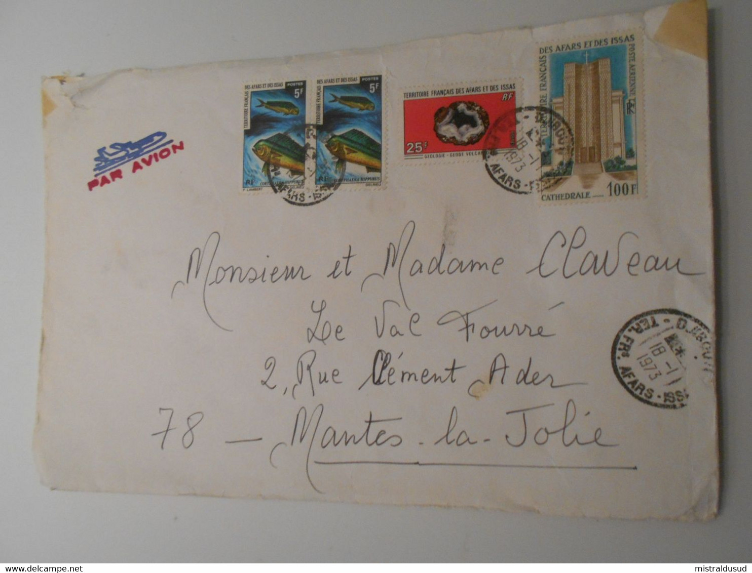 Afars Et Issas , Lettre De Djibouti 1973 Pour Mantes La Jolie - Brieven En Documenten