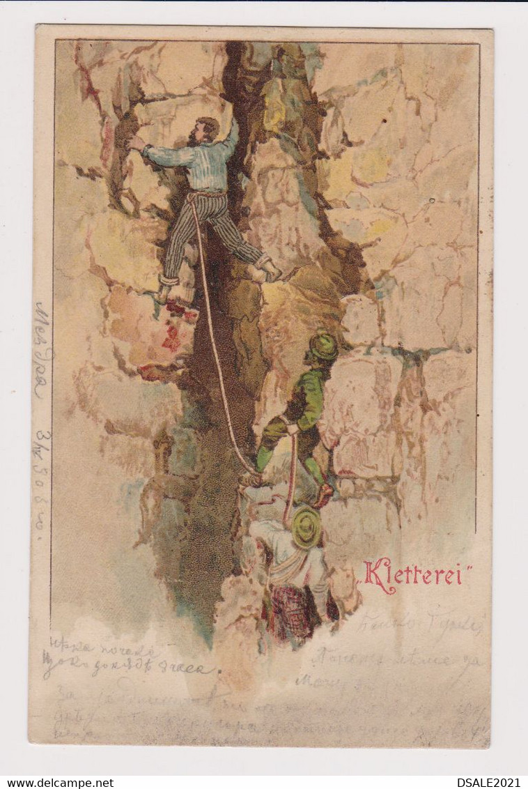 Circa 1900 Vintage Litho Postcard CPA Climbing Mountaineering Rope Mountain Climbing (37721) - Climbing