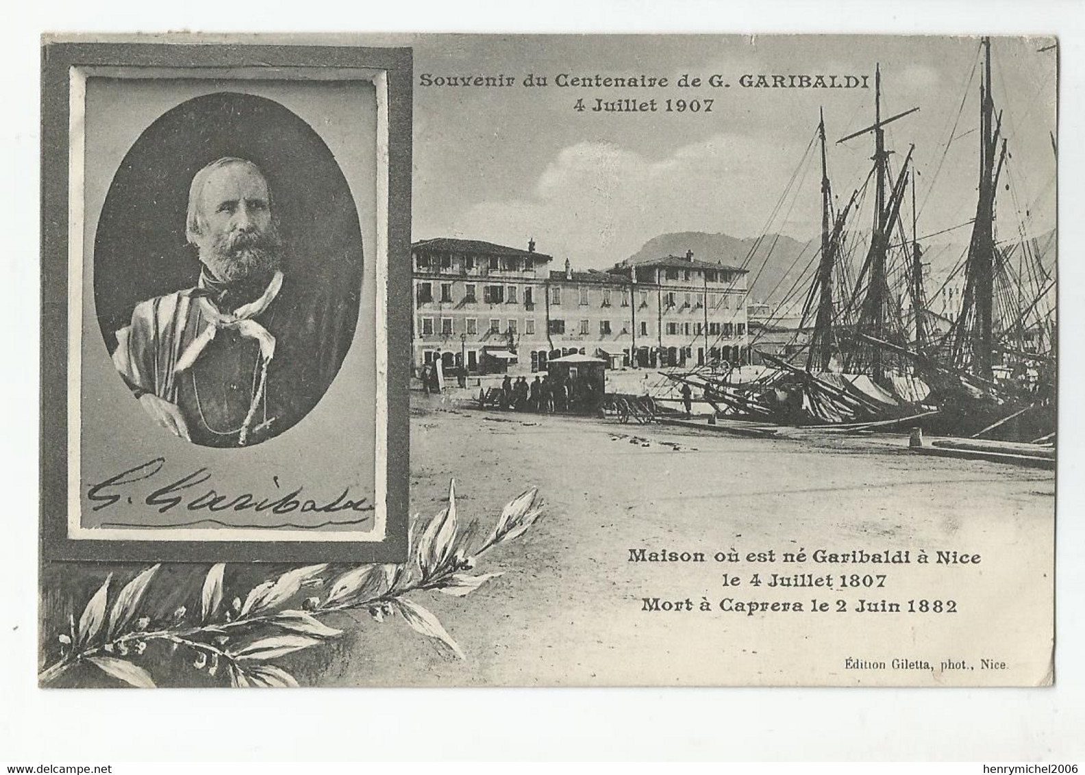 06 Nice Maison De Garibaldi Souvenir Du Centenaire 1907 Vue Port Bateaux  Voiliers - Transport Maritime - Port