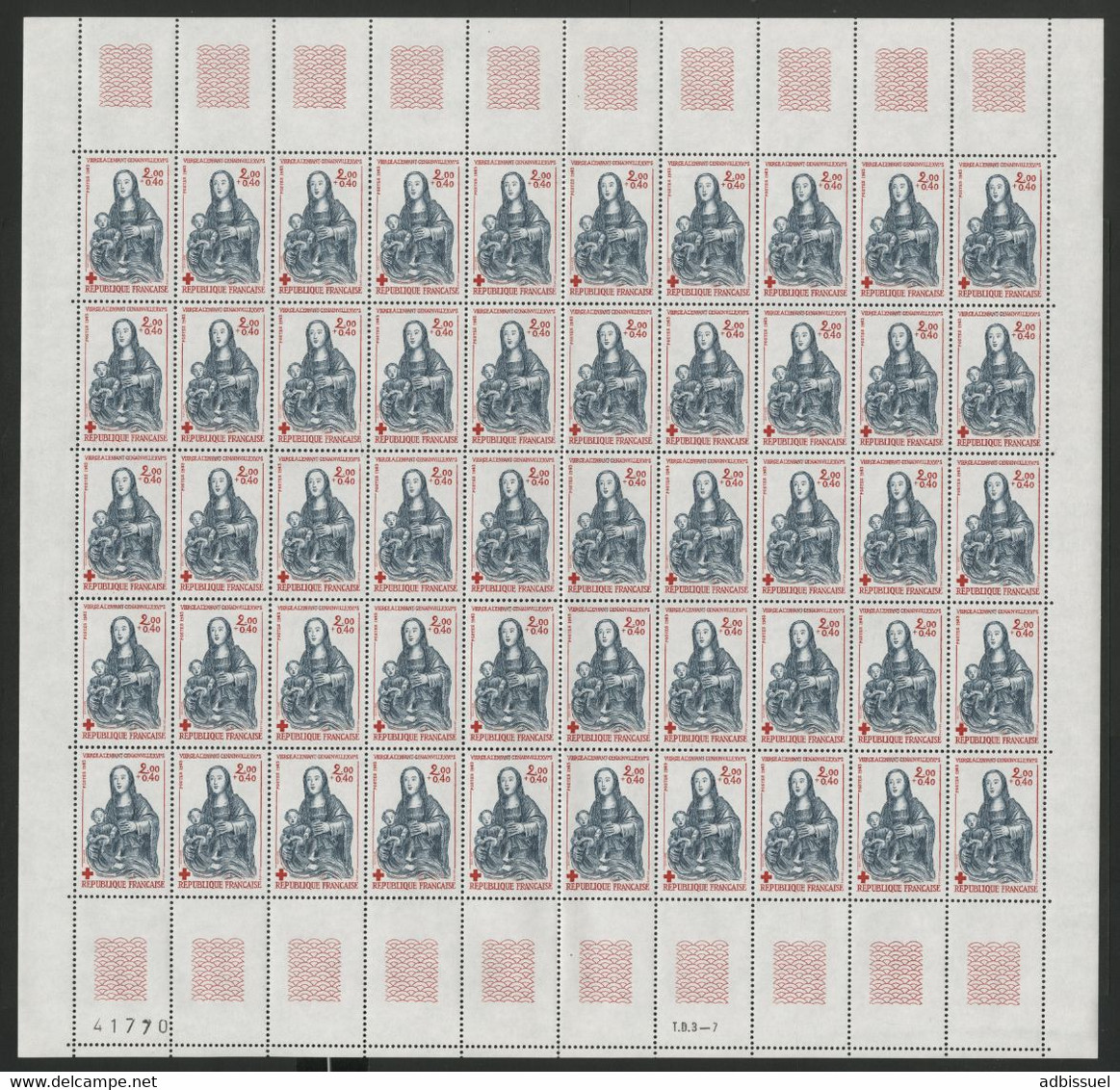 N° 2296  2 Fr + 0,40 Fr  SULPTURES Feuille De 50 Ex. Vendue à La Valeur Faciale. ** MNH Cote 60 € - Ganze Bögen