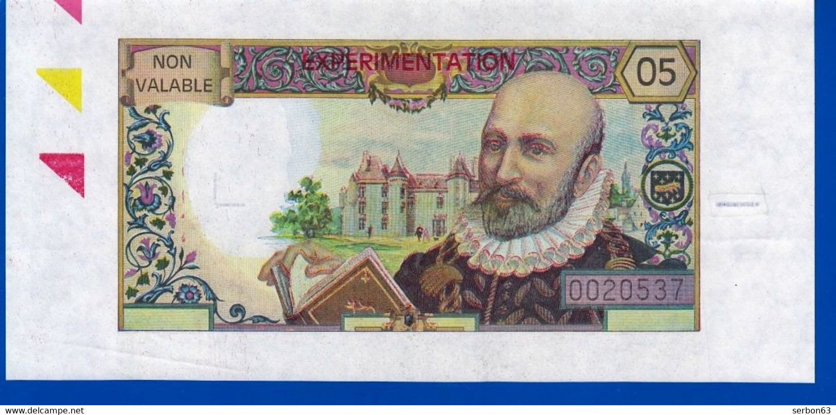 MONTAIGNE VIGNETTE PROJET EXPÉRIMENTATION DU BILLET RECTO ET VERSO PAPIER AVEC FILIGRANE (L+ TRAIT) COLLECTION PRIVÉE - Fictifs & Spécimens