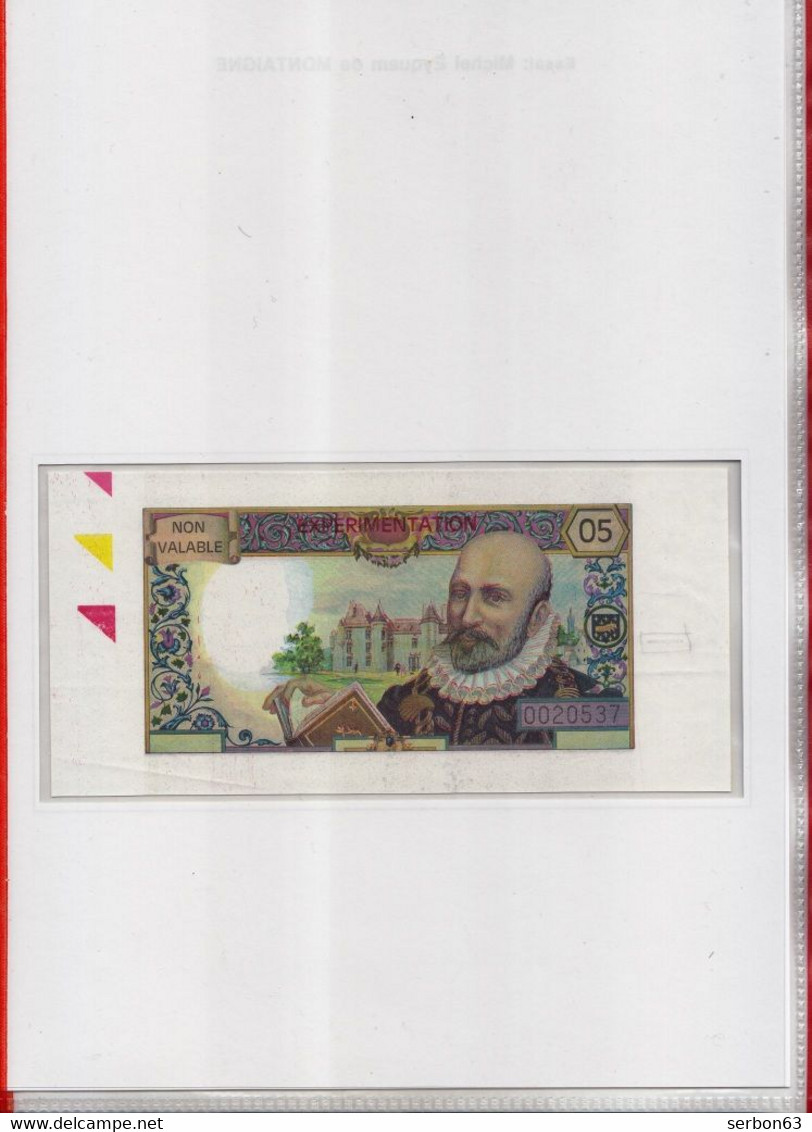 MONTAIGNE VIGNETTE PROJET EXPÉRIMENTATION DU BILLET RECTO ET VERSO PAPIER AVEC FILIGRANE (L+ TRAIT) COLLECTION PRIVÉE - Fiktive & Specimen