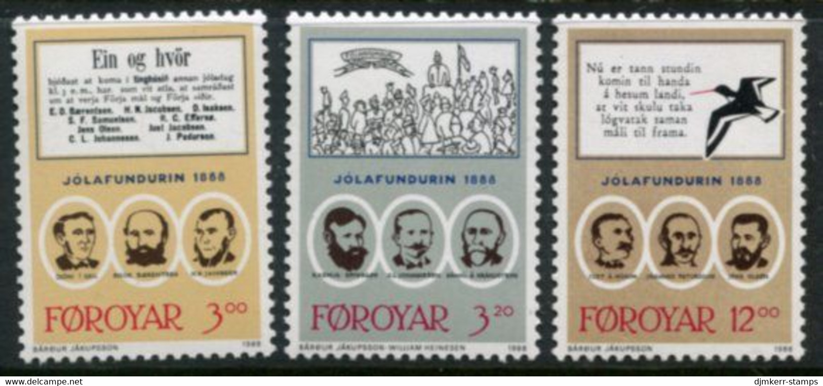 FAROE ISLANDS 1988 Centenary Of Nationsl Movement MNH / **.  Michel 172-74 - Faroe Islands