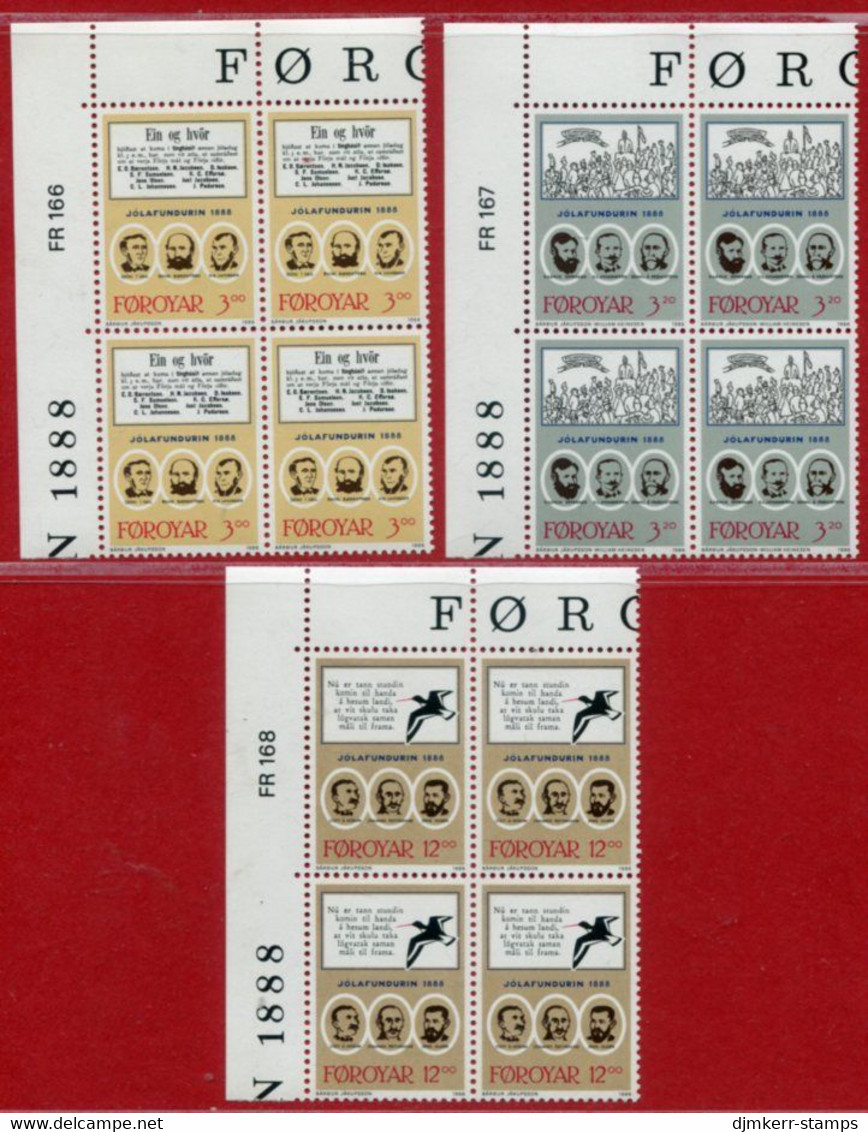 FAROE ISLANDS 1988 Centenary Of National Movement In Corner Blocks Of 4 MNH / **.  Michel 172-74 - Faroe Islands