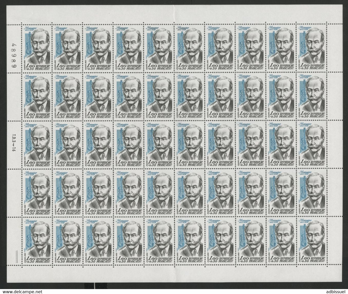 N° 2279  1,60 Fr + 0,30 Fr André MESSAGER  Feuille De 50 Ex. Vendue à La Valeur Faciale. ** MNH Cote 50 € - Hojas Completas